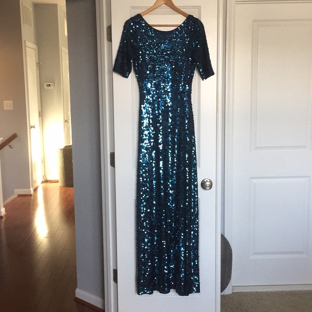 BCBGMAXAZRIA Blue Sequin Formal Dress